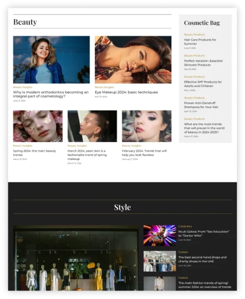 Lower section of the homepage design for a digital magazine