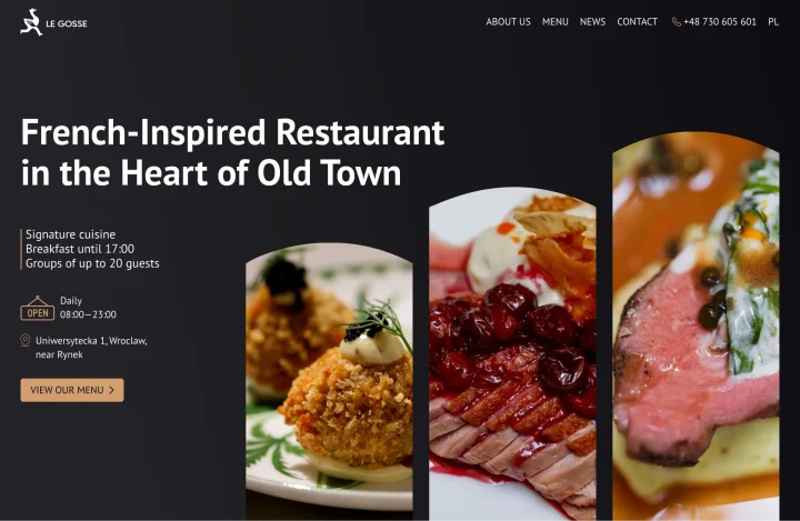 Hero section of Le Gosse Wroclaw restaurant website
