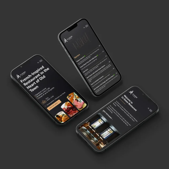 Web pages of the website for a french restaurant on mobile screen