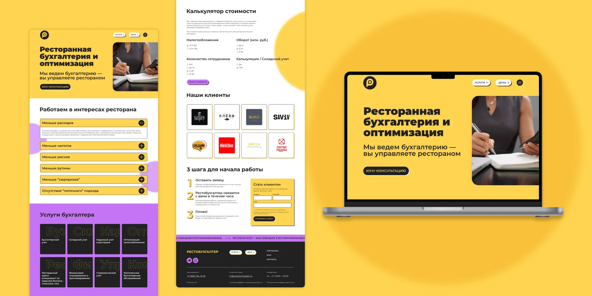 Showcase of key sections from an accounting website design